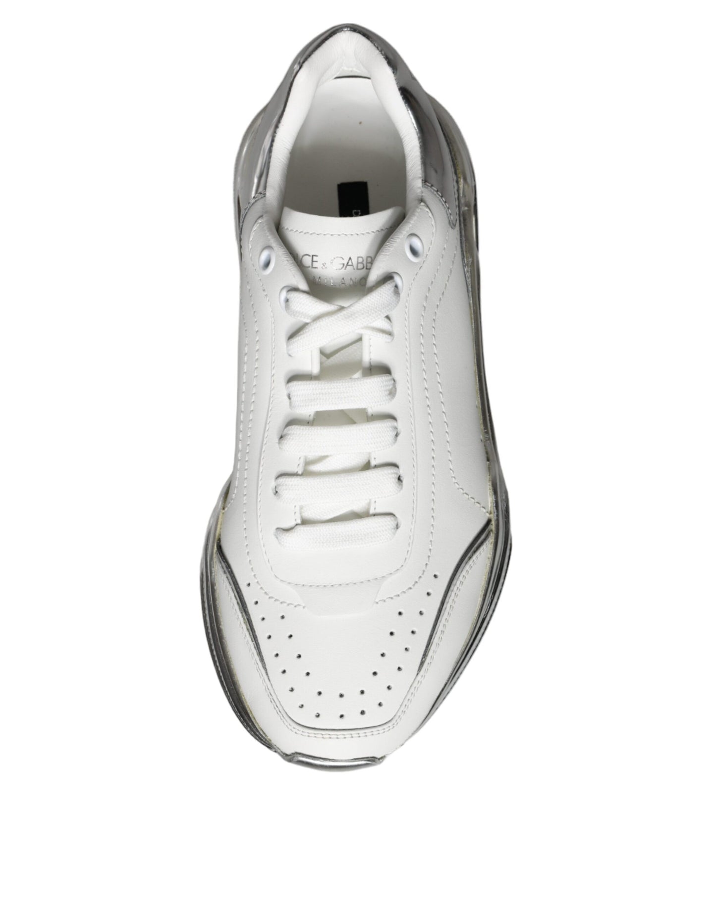 Dolce &amp; Gabbana White Silver Daymaster Leather Sneakers Shoes