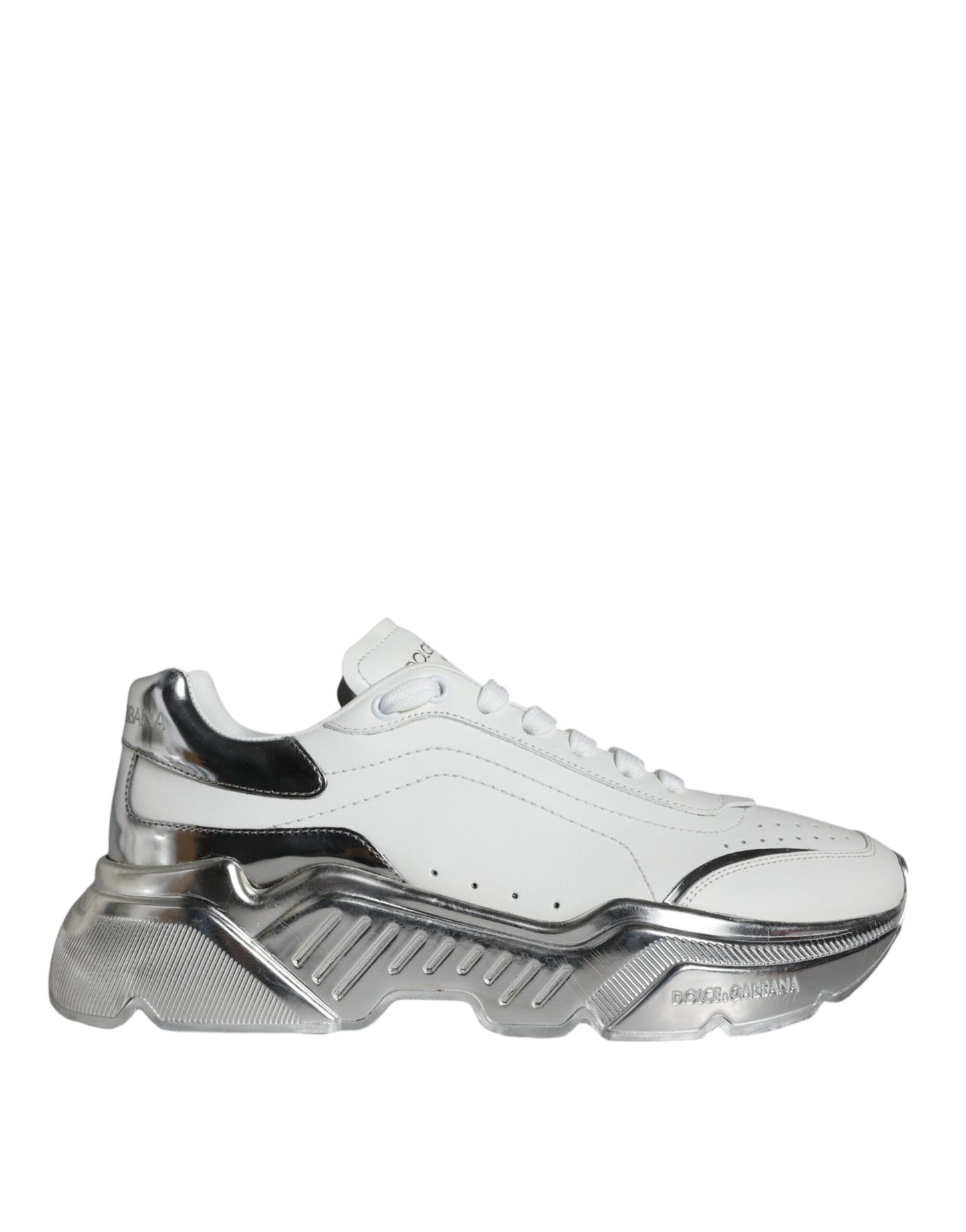 Dolce &amp; Gabbana White Silver Daymaster Leather Sneakers Shoes