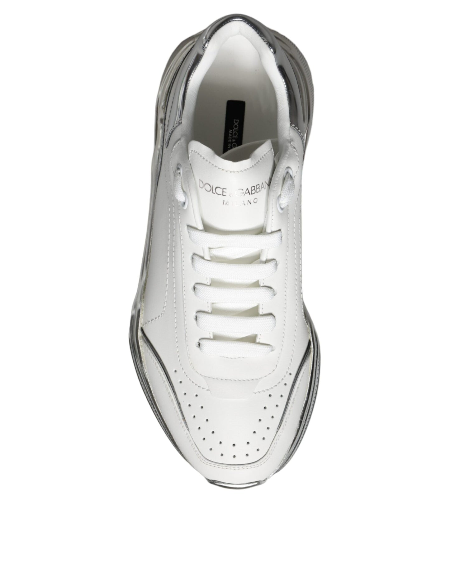 Dolce &amp; Gabbana White Silver Daymaster Leather Sneakers Shoes