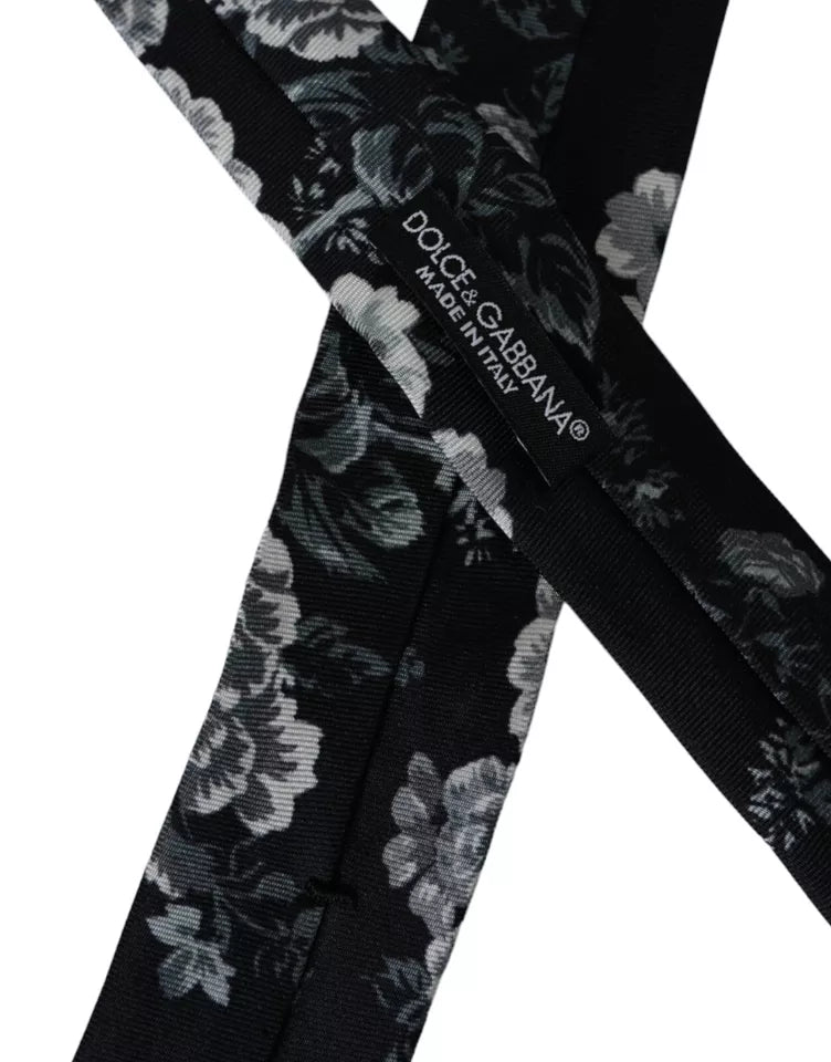 Dolce &amp; Gabbana Black Floral Print Silk Adjustable Tie