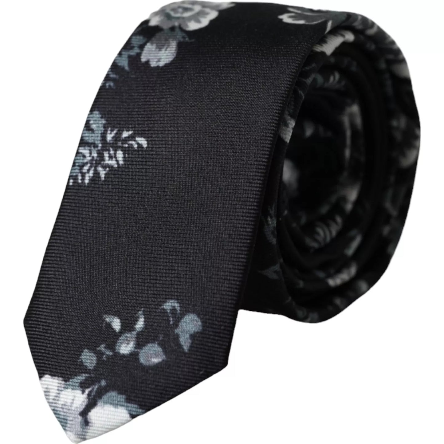 Dolce &amp; Gabbana Black Floral Print Silk Adjustable Tie