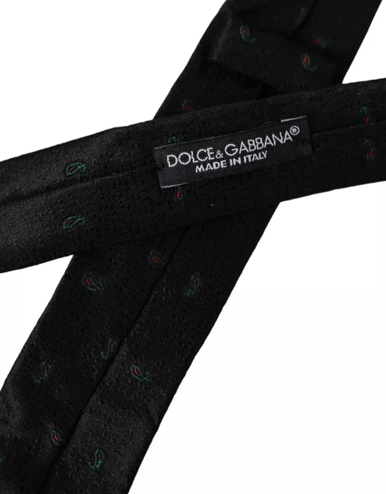 Dolce & Gabbana Schwarze Fantasy 100% Seide Verstellbare Herrenkrawatte