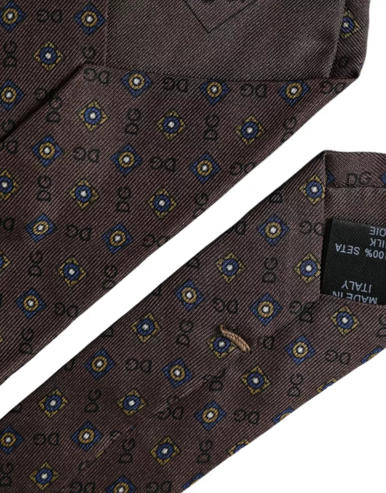 Dolce &amp; Gabbana Brown silk tie with brand logo, adjustable