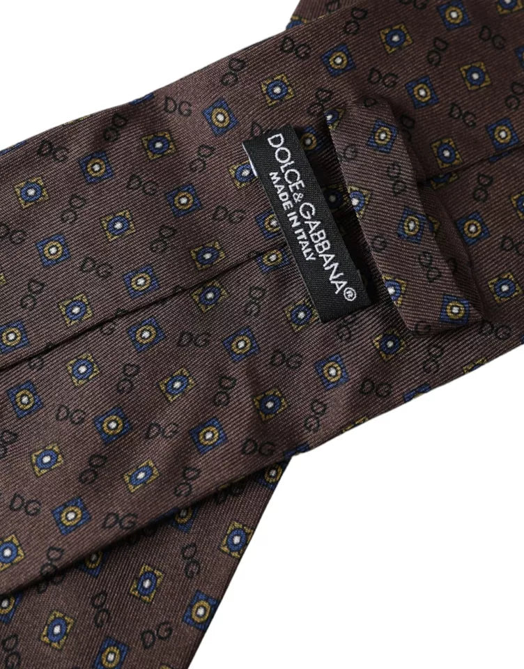 Dolce &amp; Gabbana Brown silk tie with brand logo, adjustable