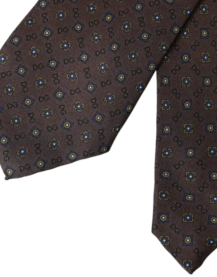 Dolce &amp; Gabbana Brown silk tie with brand logo, adjustable