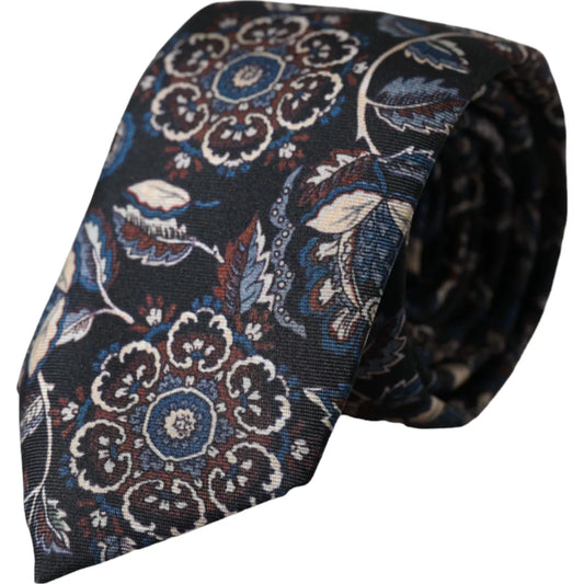 Dolce &amp; Gabbana Black Silk Tie with Floral Pattern, Adjustable for Men