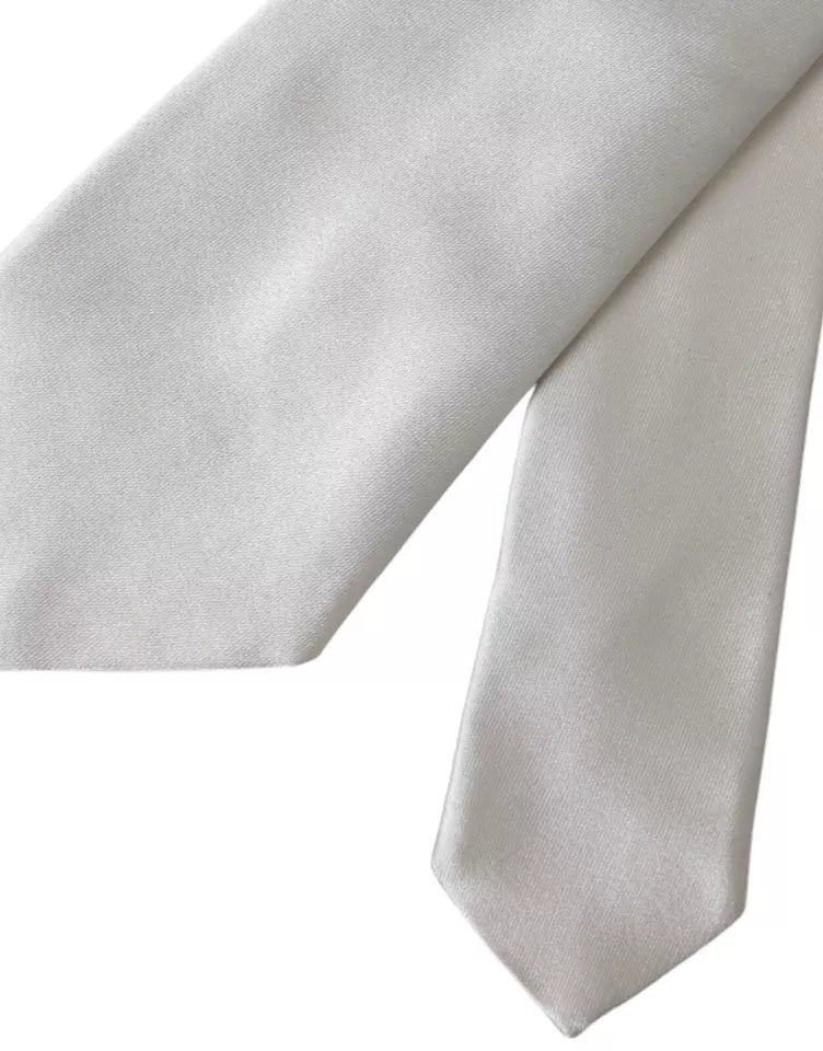 Dolce &amp; Gabbana White Satin Silk Tie for Men, Adjustable