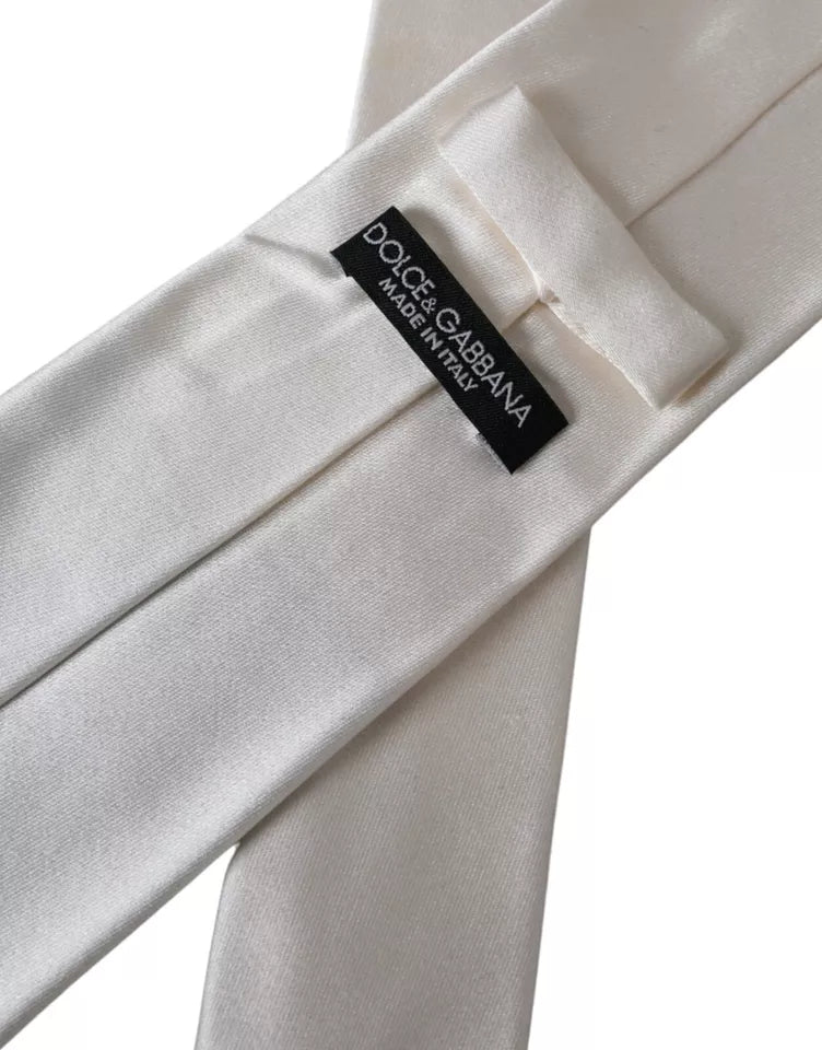 Dolce &amp; Gabbana White Satin Silk Tie for Men, Adjustable