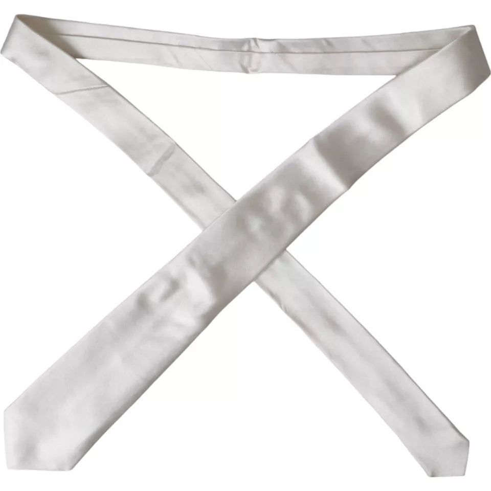 Dolce &amp; Gabbana White Satin Silk Tie for Men, Adjustable