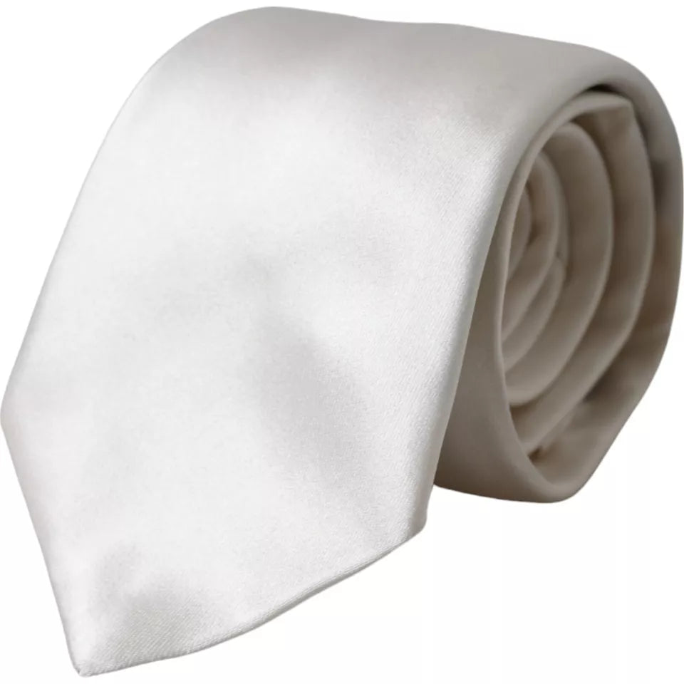 Dolce &amp; Gabbana White Satin Silk Tie for Men, Adjustable