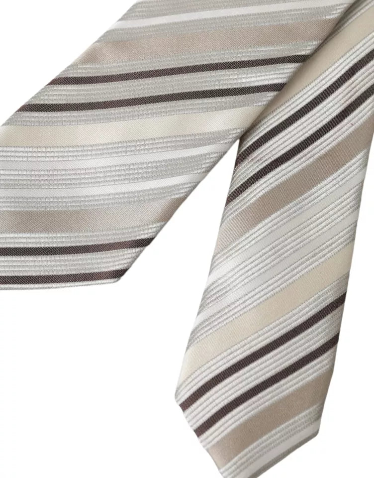 Dolce &amp; Gabbana Beige Striped Fantasy Silk Tie for Men, Adjustable