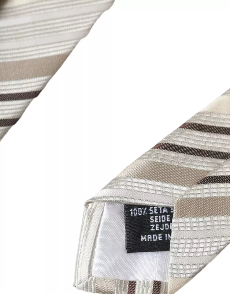 Dolce &amp; Gabbana Beige Striped Fantasy Silk Tie for Men, Adjustable