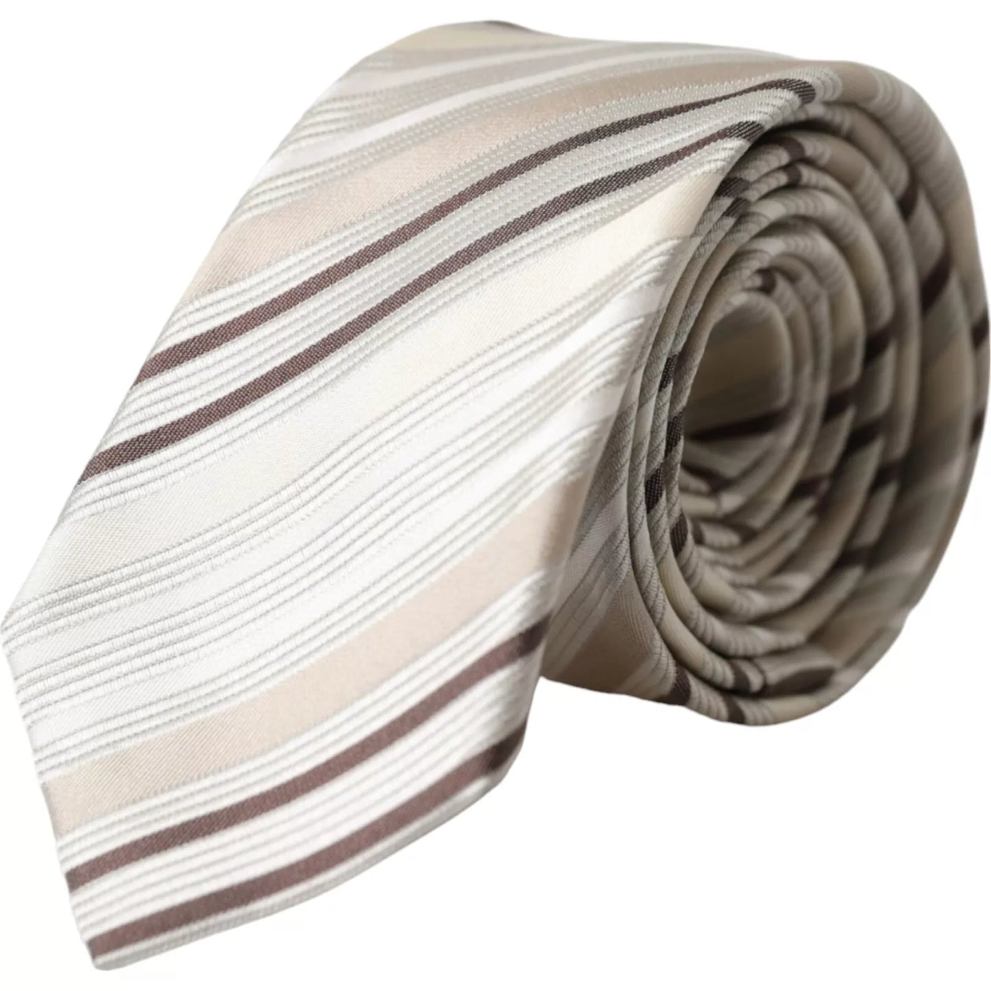 Dolce &amp; Gabbana Beige Striped Fantasy Silk Tie for Men, Adjustable