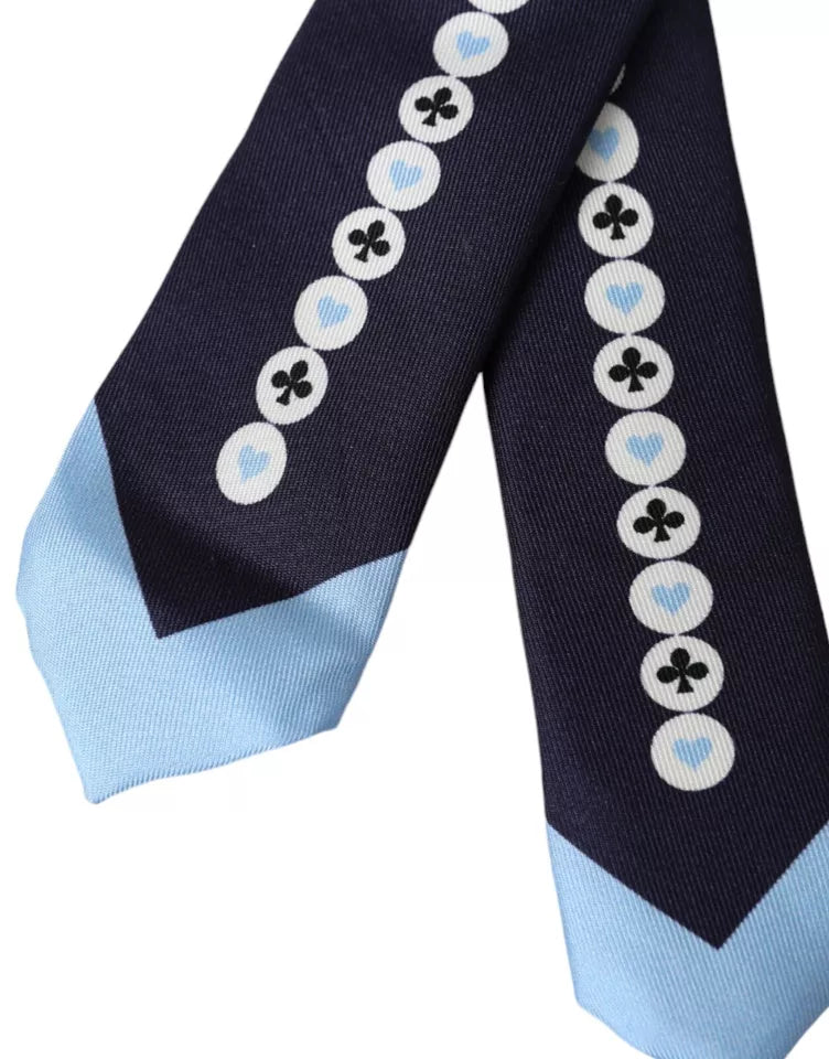 Dolce &amp; Gabbana Blue Playing Cards Symbols Adjustable Tie