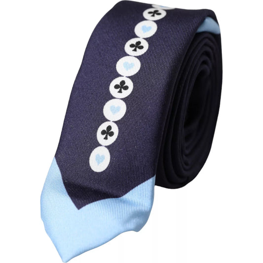 Dolce &amp; Gabbana Blue Playing Cards Symbols Adjustable Tie