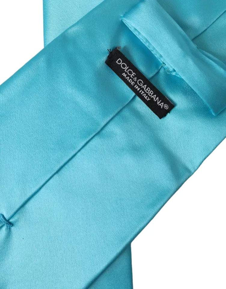 Dolce & Gabbana Hellblaue Satin-Seiden-Krawatte für Männer, breit und verstellbar