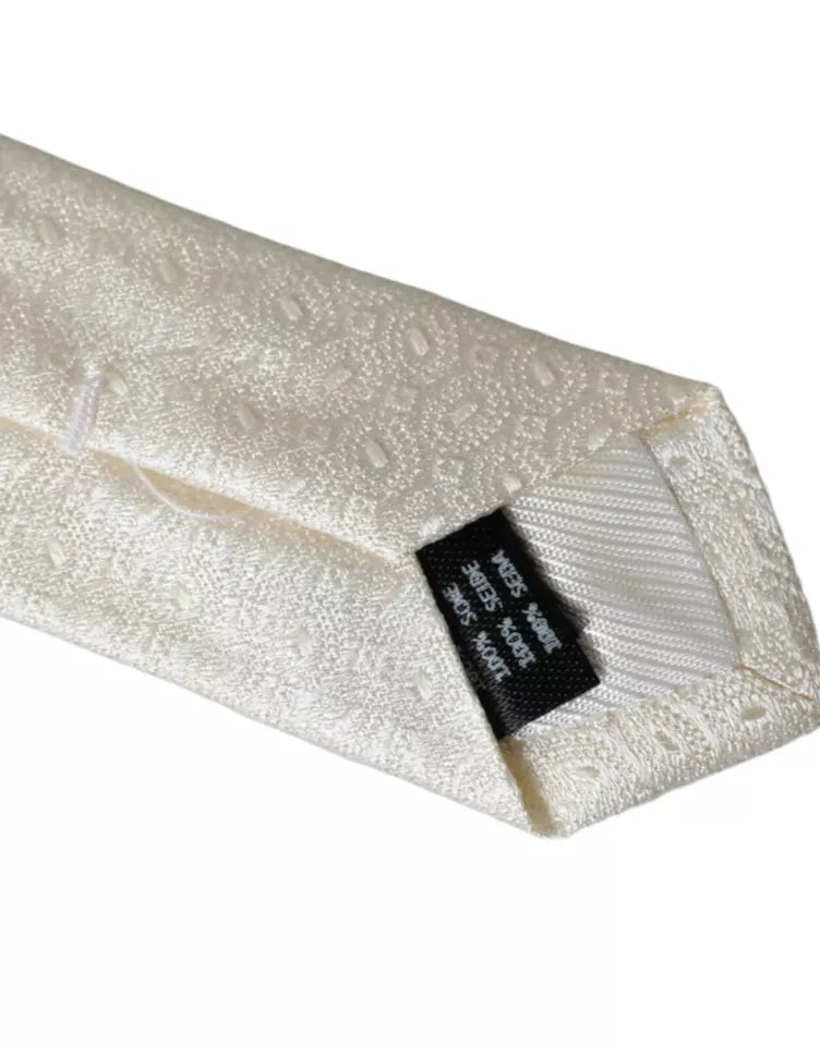 Dolce &amp; Gabbana White Patterned Silk Tie for Men, Adjustable