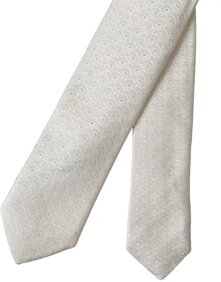 Dolce &amp; Gabbana White Patterned Silk Tie for Men, Adjustable