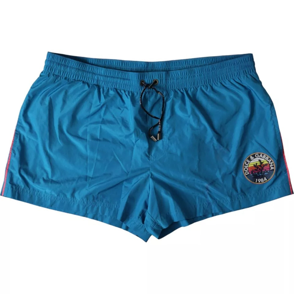 Dolce &amp; Gabbana Turquoise DG Logo Beachwear Shorts Swimwear Men