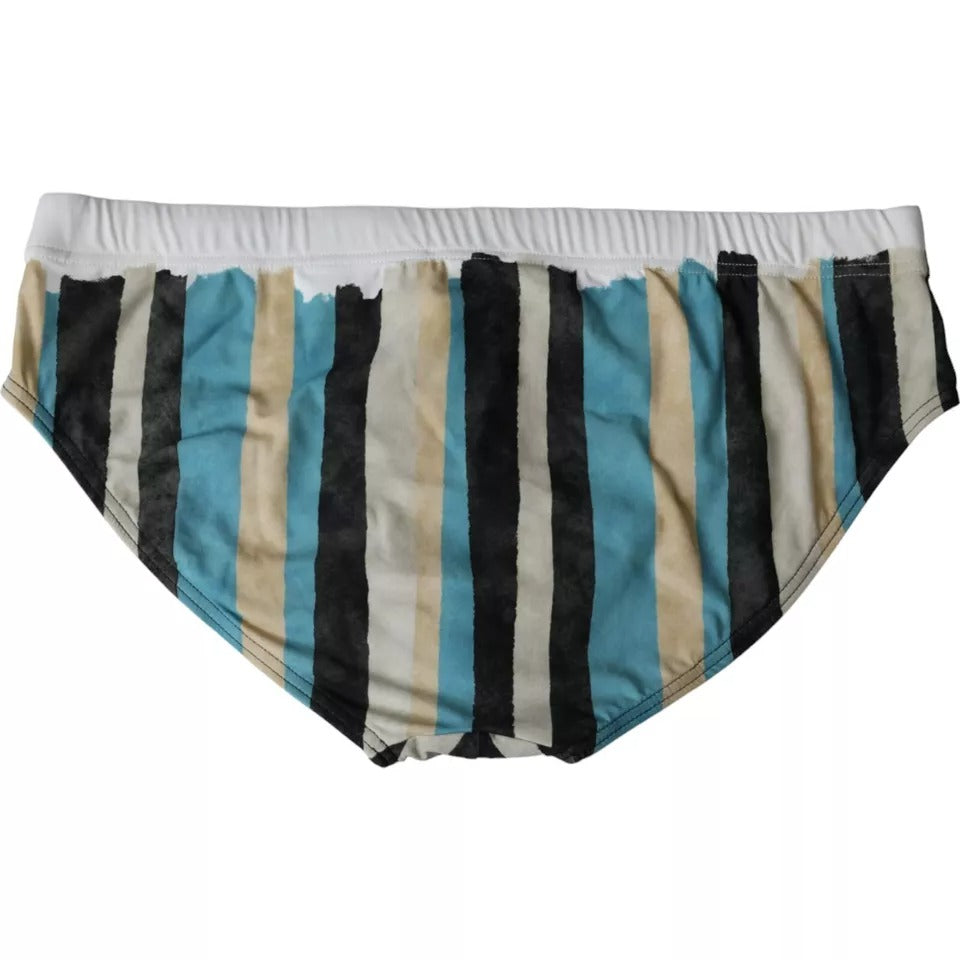 Dolce &amp; Gabbana Multicolor Stripes Logo Beachwear Brief Swimwear