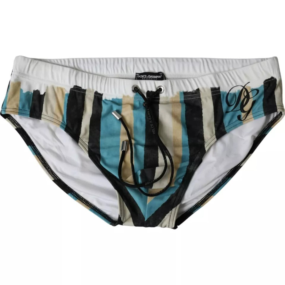 Dolce &amp; Gabbana Multicolor Stripes Logo Beachwear Brief Swimwear