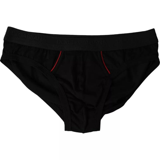 Dolce &amp; Gabbana Black Logo Cotton Stretch Mid Brief Underwear