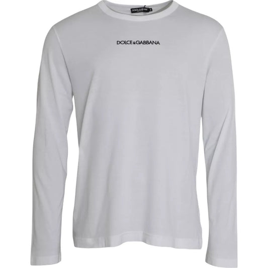 Dolce &amp; Gabbana White Logo Cotton Crew Neck Sweater