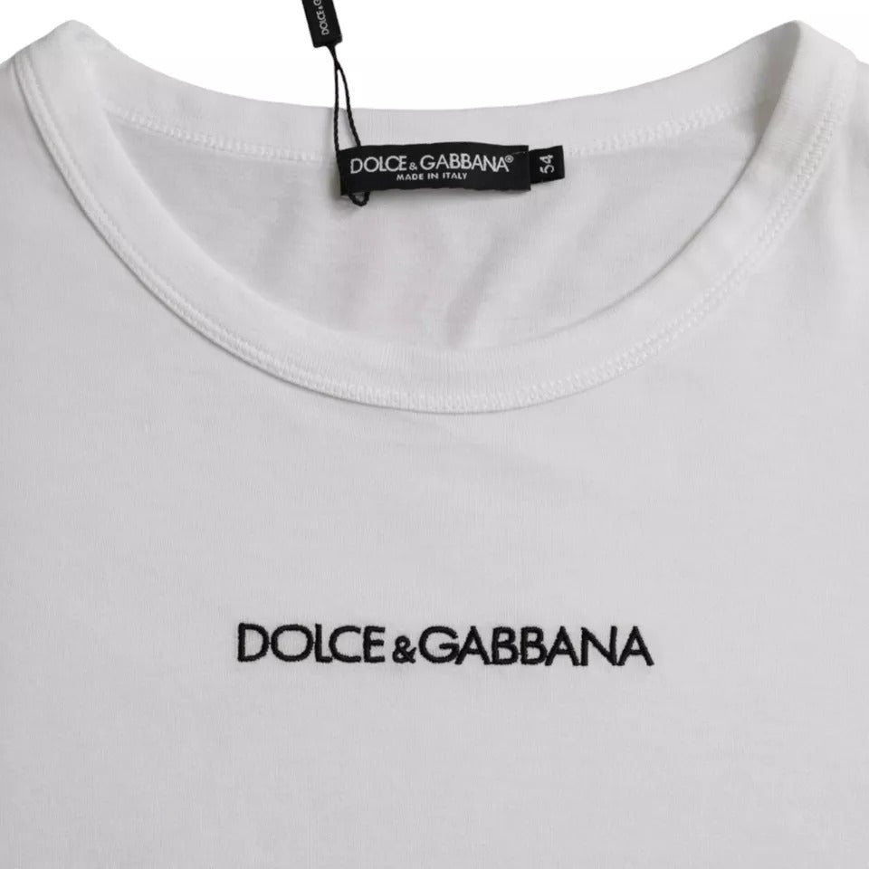 Dolce &amp; Gabbana White Logo Cotton Crew Neck Sweater