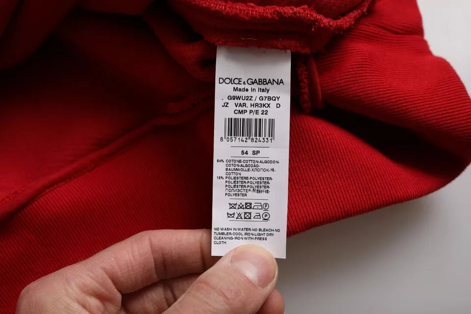 Dolce &amp; Gabbana Red Logo Cotton Crew Neck Sweater