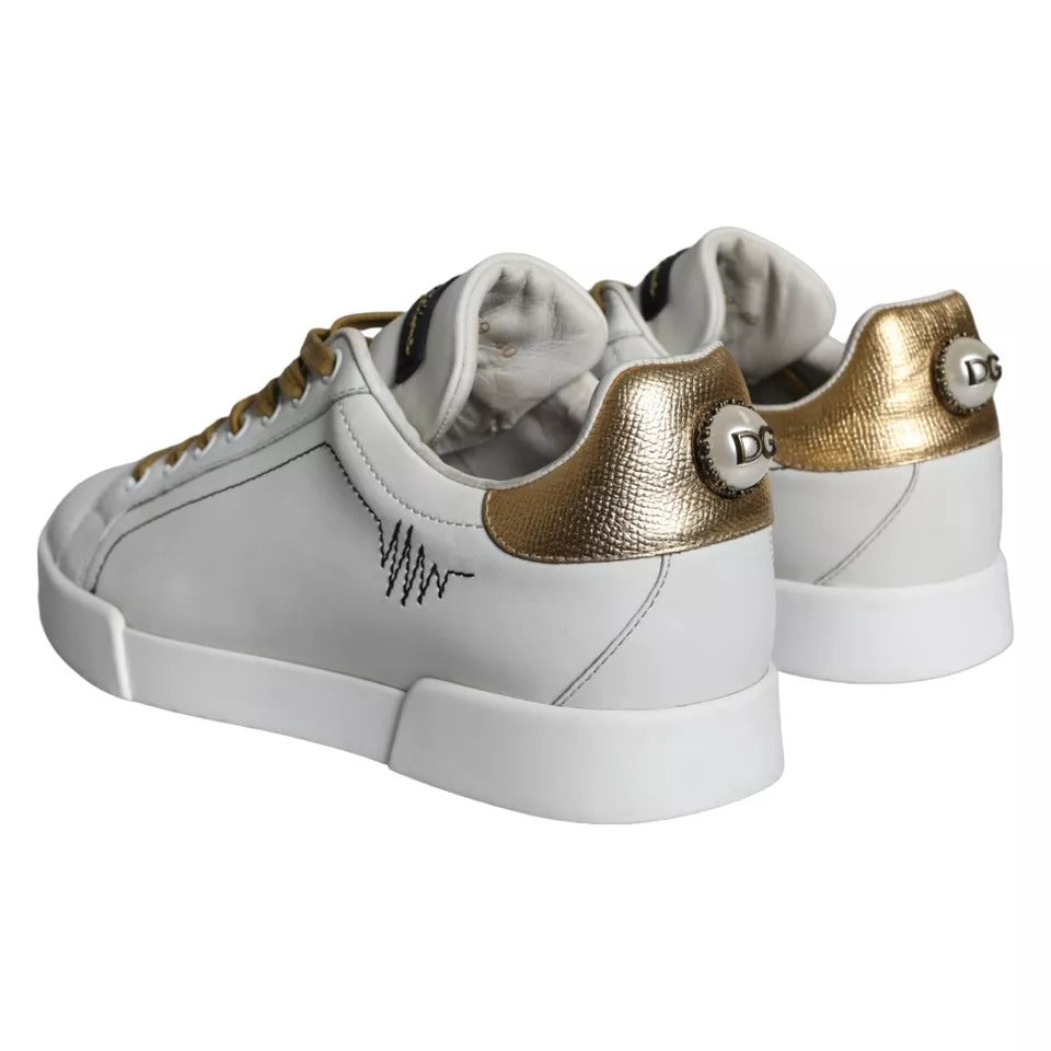 Dolce &amp; Gabbana White Leather Portofino Low Top Sneakers Shoes