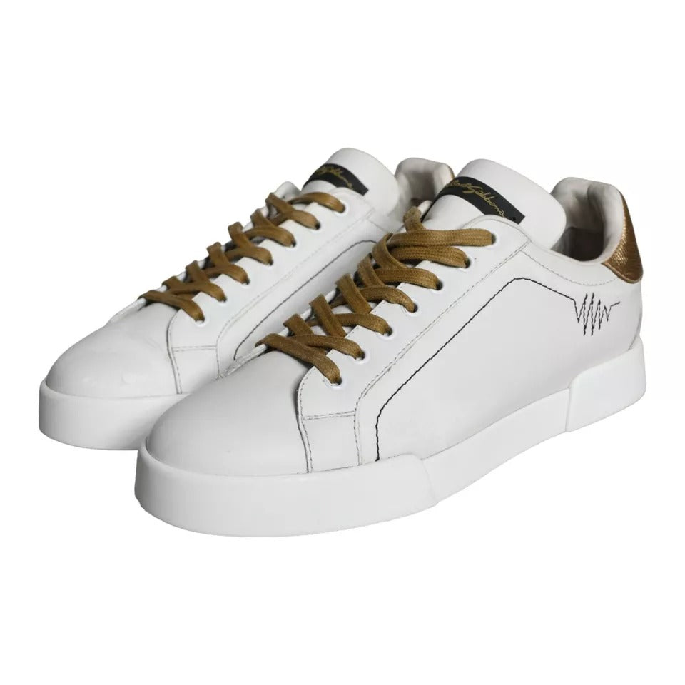 Dolce &amp; Gabbana White Leather Portofino Low Top Sneakers Shoes