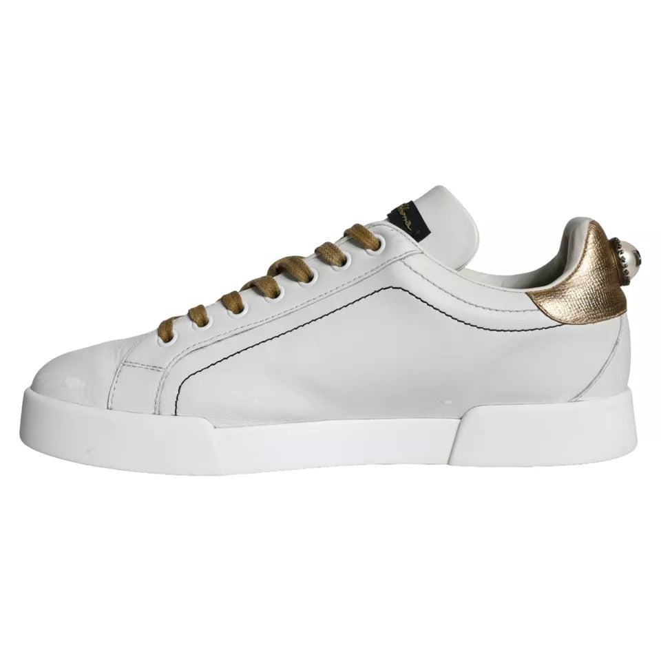 Dolce &amp; Gabbana White Leather Portofino Low Top Sneakers Shoes