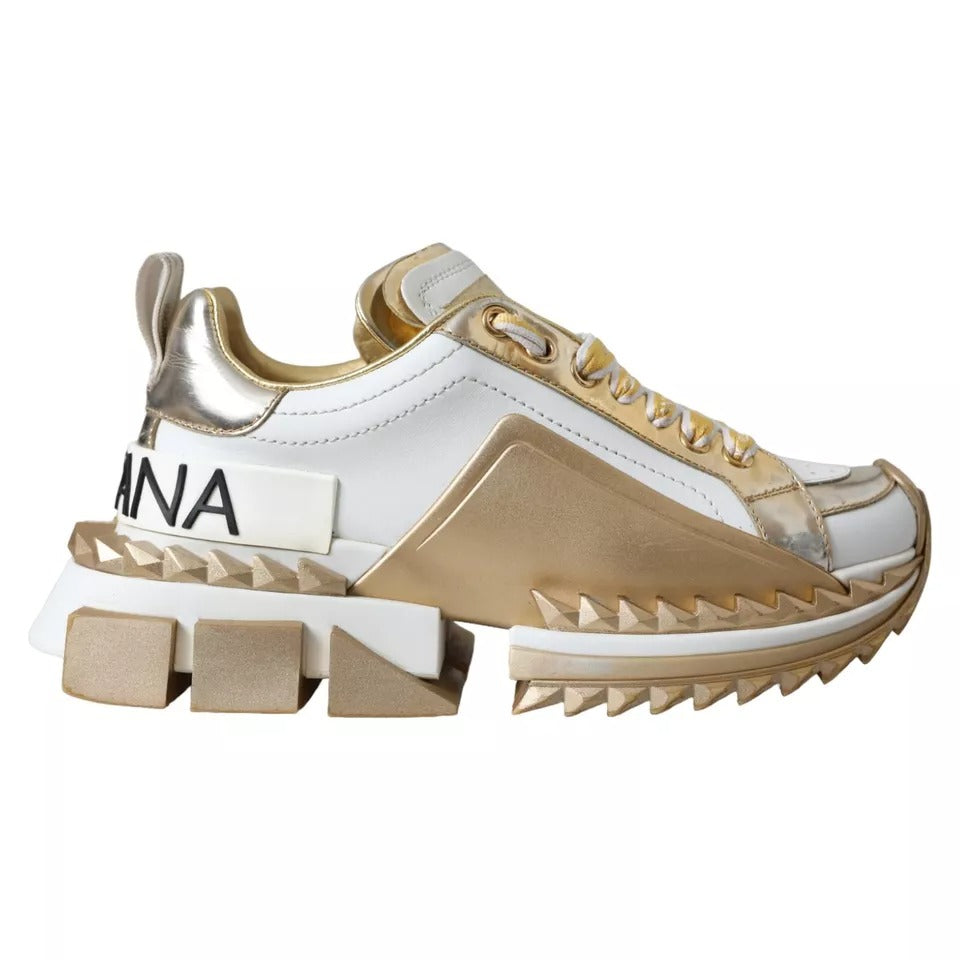 Dolce &amp; Gabbana White Gold Super Queen Low Top Sneakers Shoes