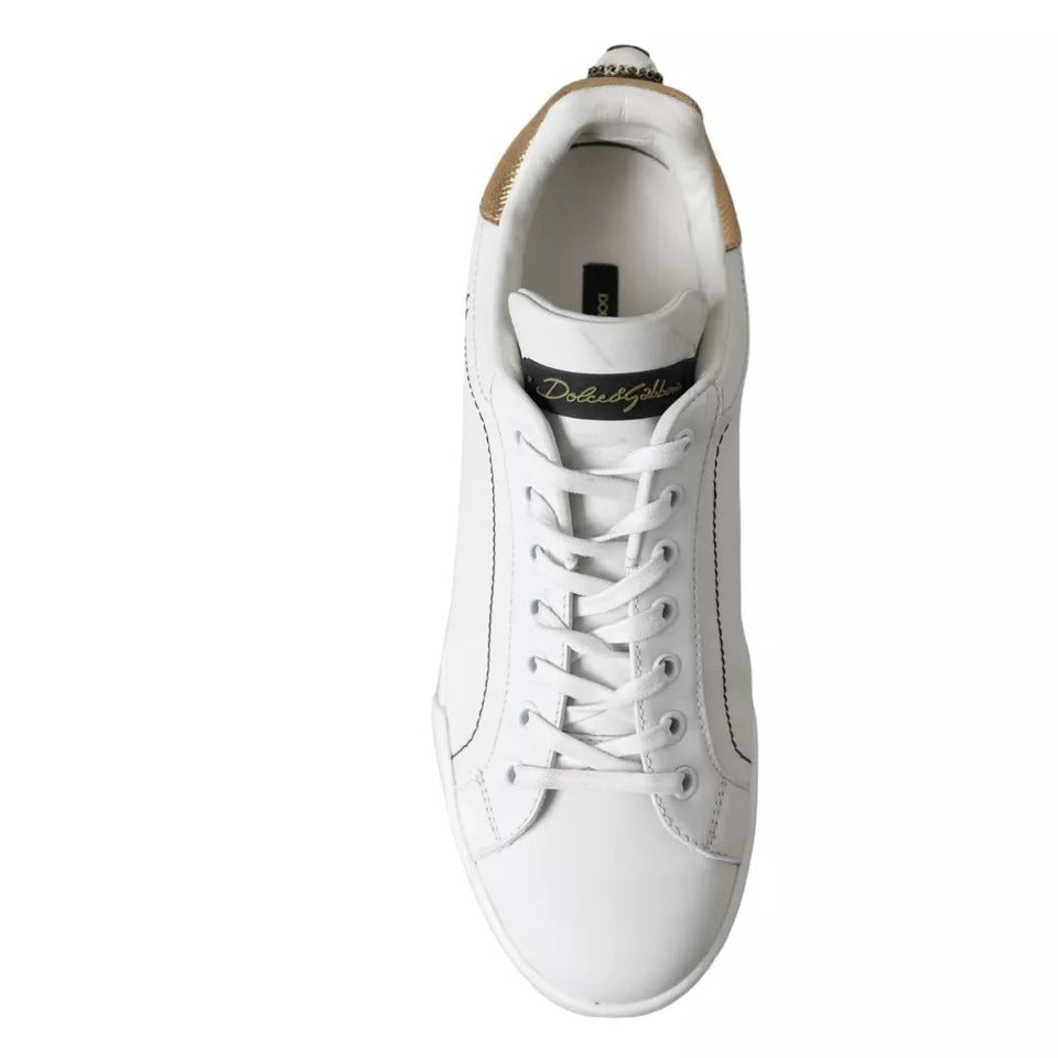 Dolce &amp; Gabbana White Leather Portofino Low Top Sneakers Shoes