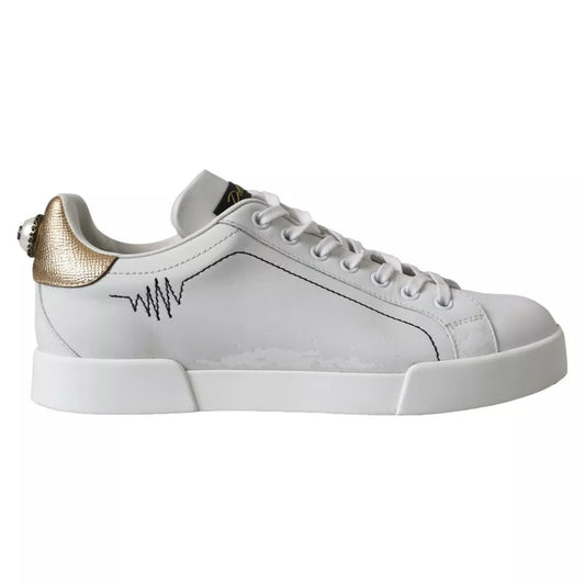 Dolce &amp; Gabbana White Leather Portofino Low Top Sneakers Shoes