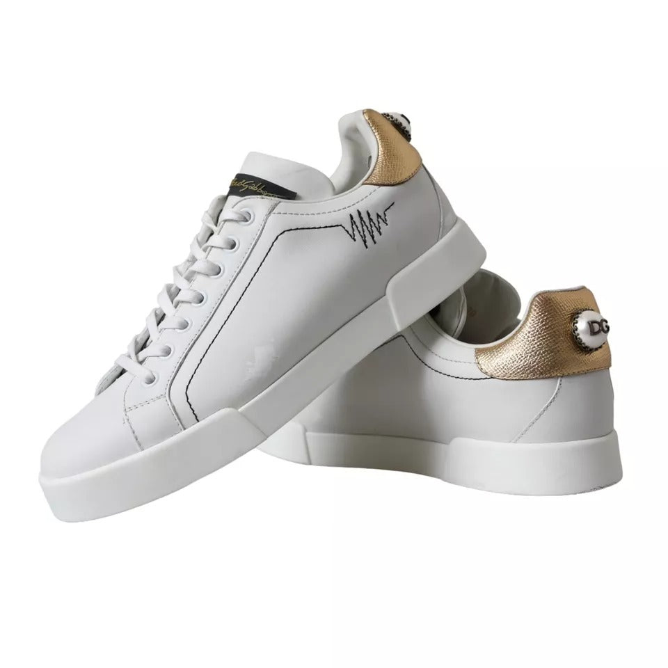 Dolce &amp; Gabbana White Leather Portofino Low Top Sneakers Shoes