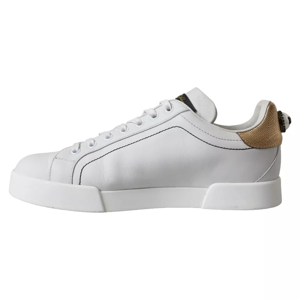 Dolce &amp; Gabbana White Leather Portofino Low Top Sneakers Shoes