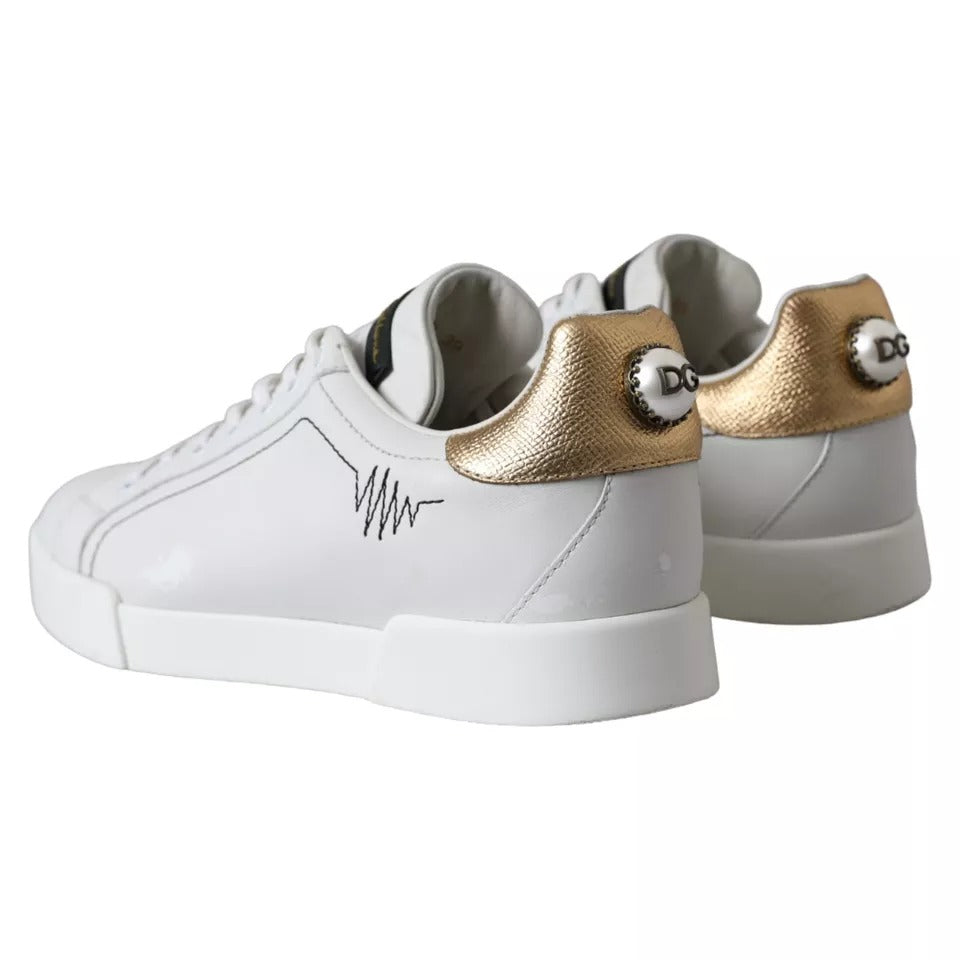 Dolce &amp; Gabbana White Leather Portofino Low Top Sneakers Shoes