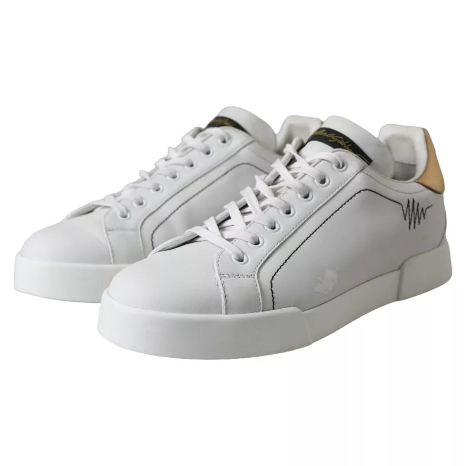 Dolce &amp; Gabbana White Leather Portofino Low Top Sneakers Shoes