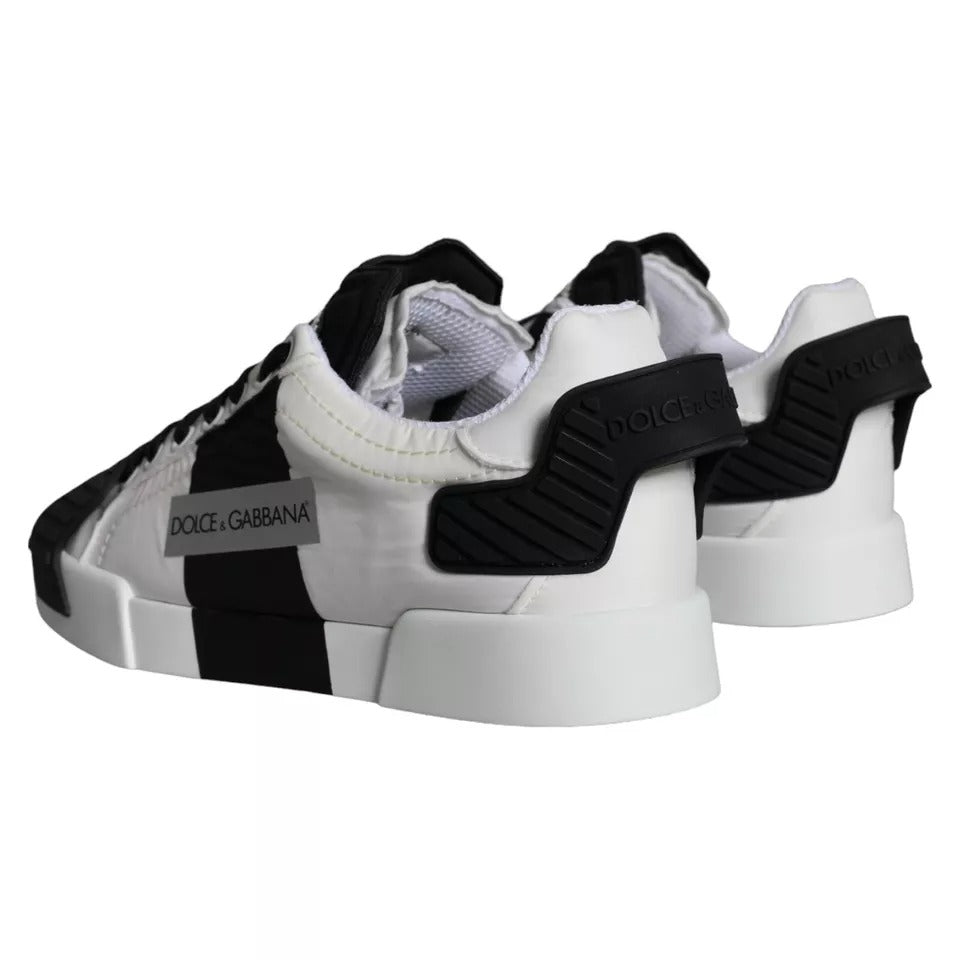 Dolce &amp; Gabbana White Black Leather Low Top Women's Sneakers Shoes