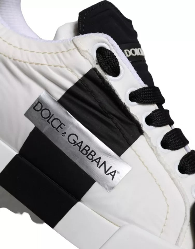 Dolce &amp; Gabbana White Black Leather Low Top Women's Sneakers Shoes