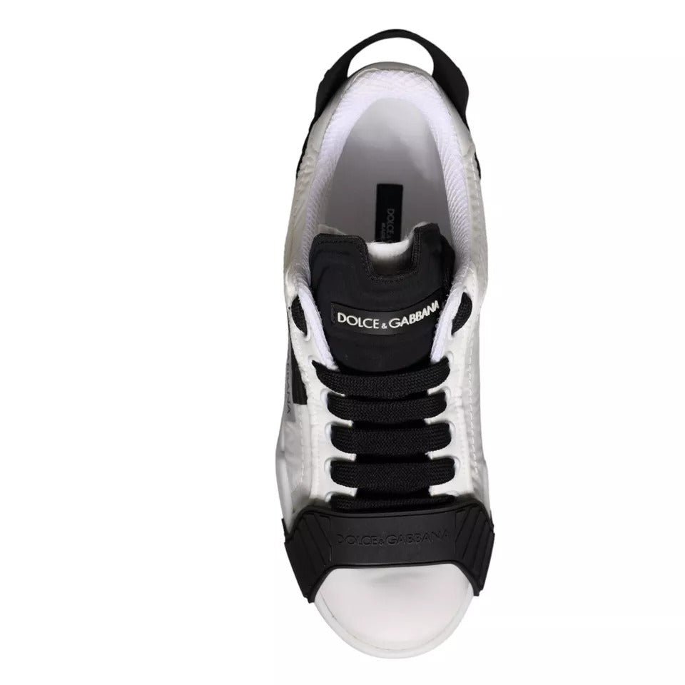 Dolce &amp; Gabbana White Black Leather Low Top Women's Sneakers Shoes