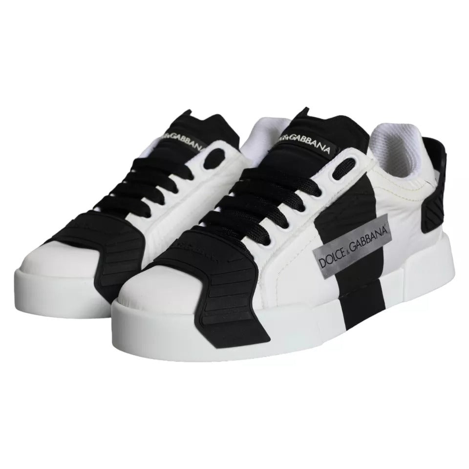 Dolce &amp; Gabbana White Black Leather Low Top Women's Sneakers Shoes