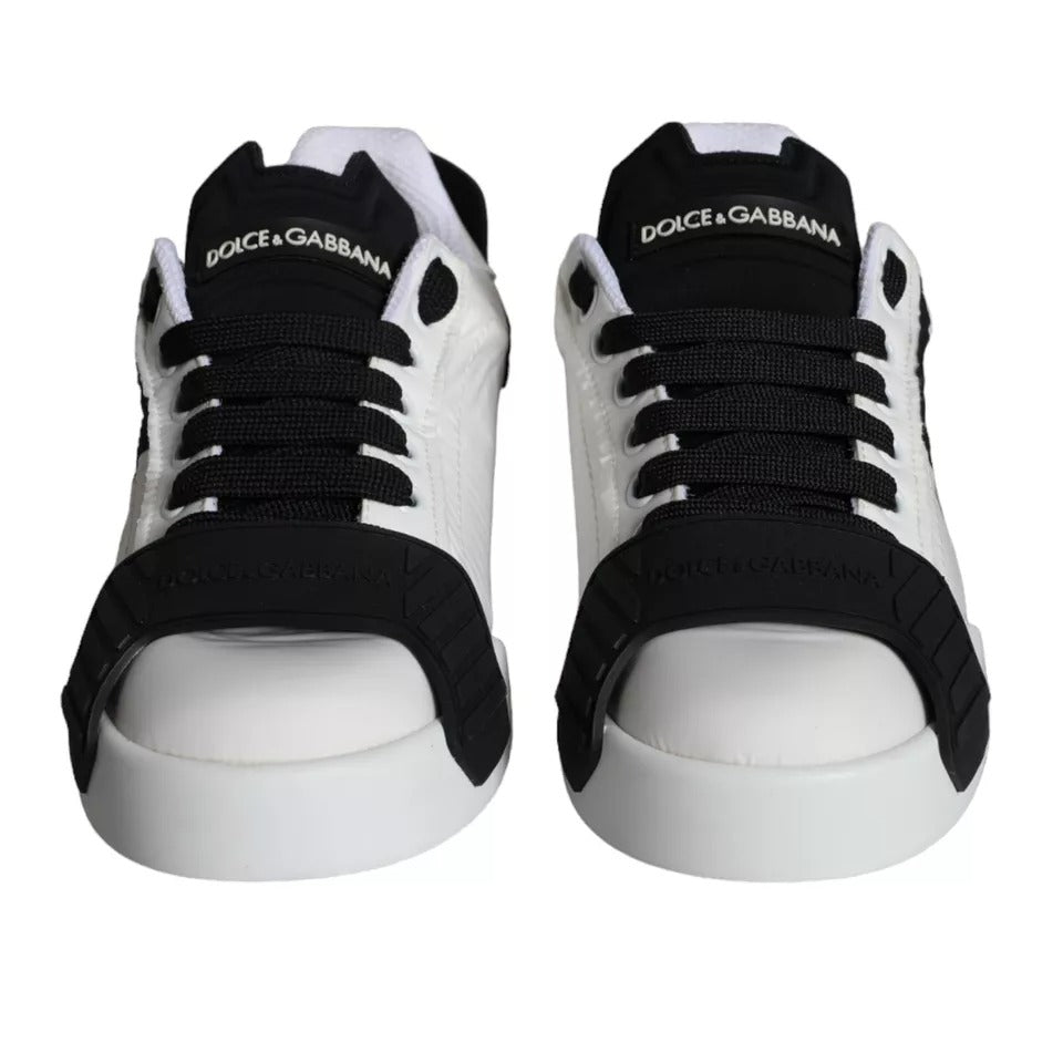 Dolce &amp; Gabbana White Black Leather Low Top Women's Sneakers Shoes