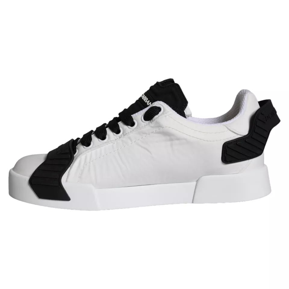 Dolce &amp; Gabbana White Black Leather Low Top Women's Sneakers Shoes