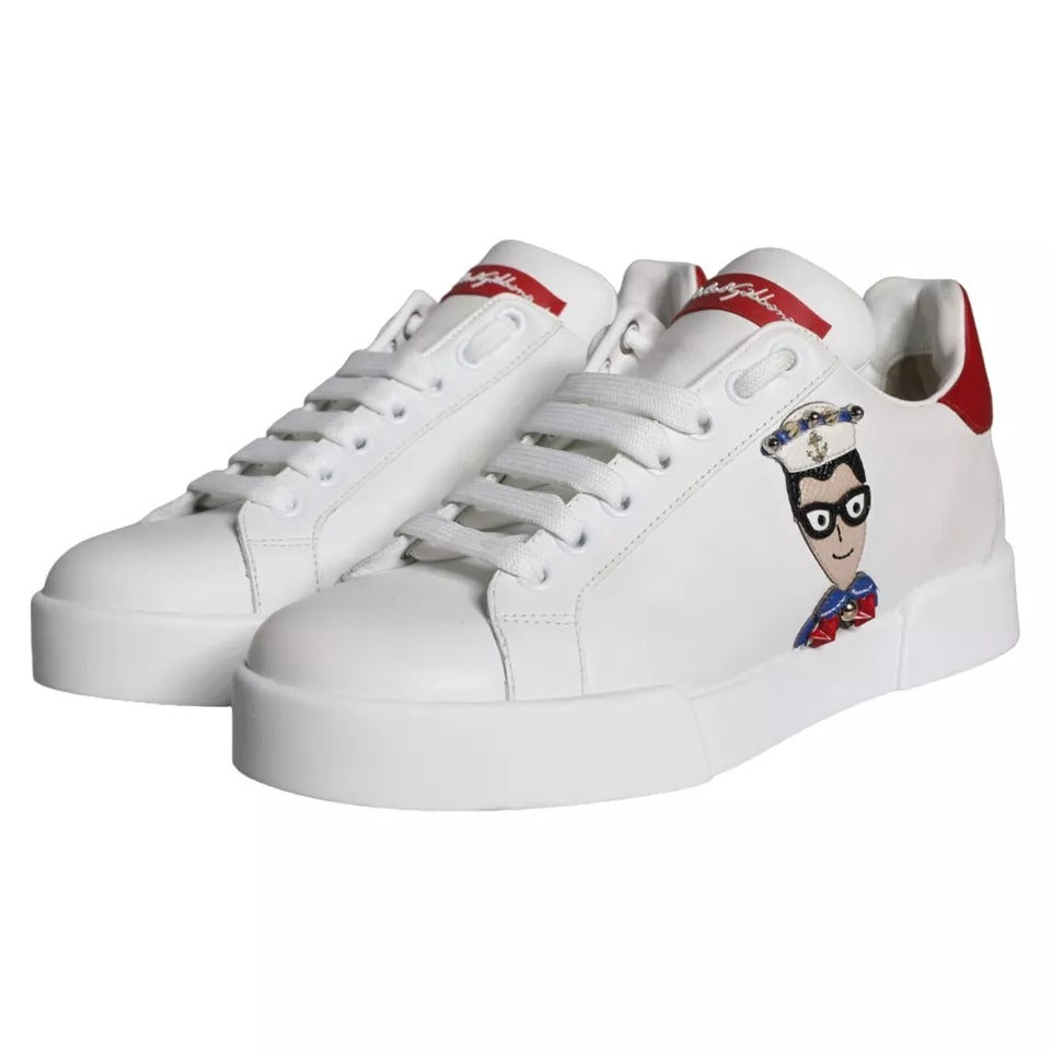 Dolce &amp; Gabbana White Patch Calfskin Nappa Portofino Sneakers Shoes