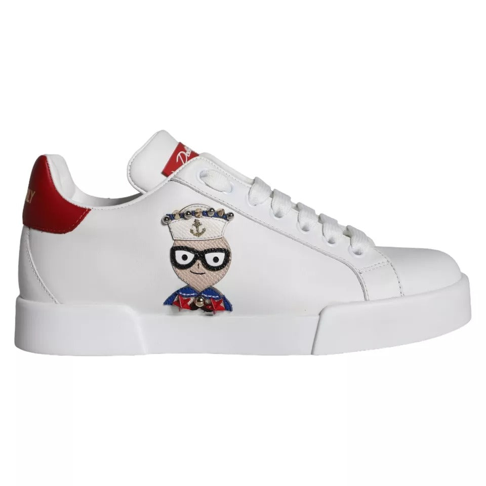 Dolce &amp; Gabbana White Patch Calfskin Nappa Portofino Sneakers Shoes