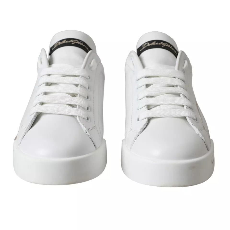 Dolce &amp; Gabbana White Black Portofino Low Top Leather Sneakers Shoes