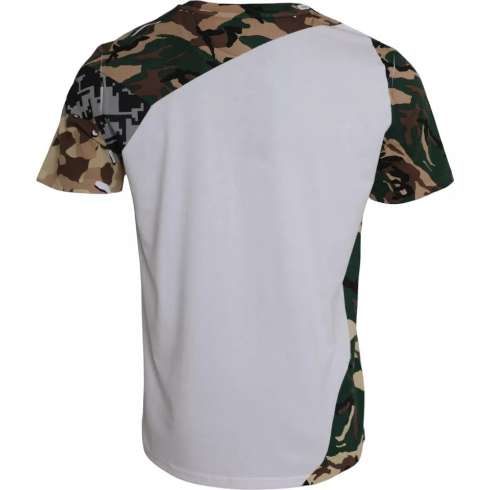 Dolce &amp; Gabbana White Camouflage Stars Crew Neck Men's T-Shirt