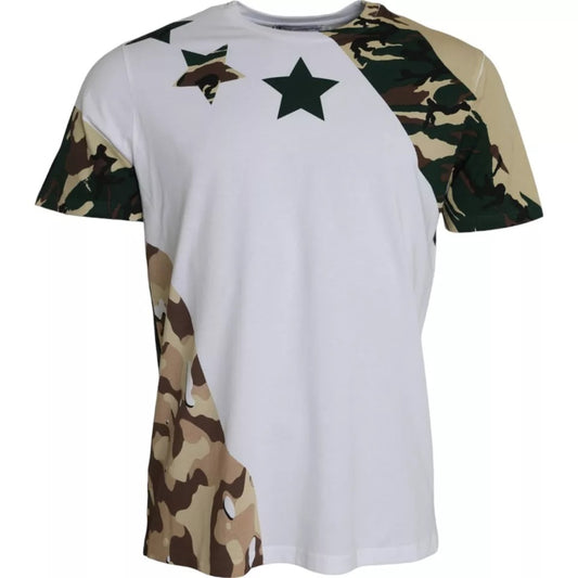 Dolce &amp; Gabbana White Camouflage Stars Crew Neck Men's T-Shirt